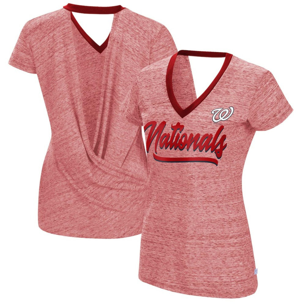 Washington Nationals Touch Women's Halftime Back Wrap Top V-Neck T-Shirt - Red - MLB Online