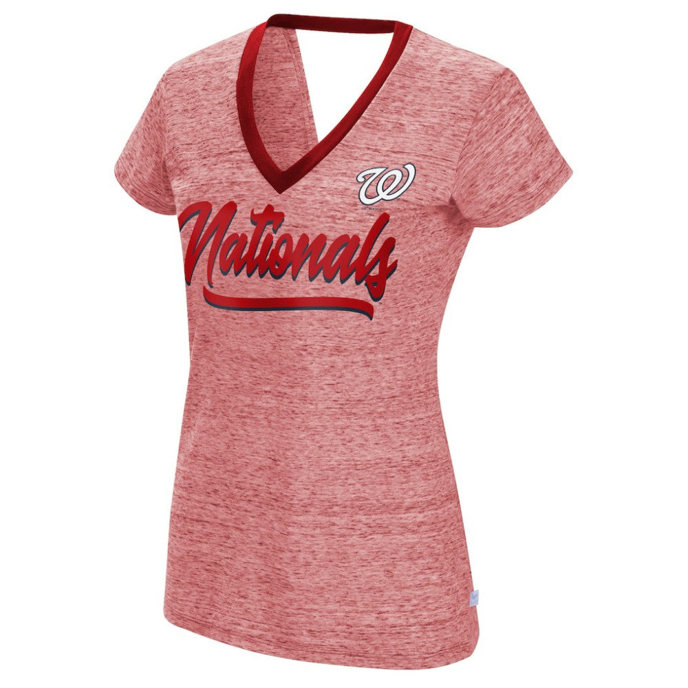 Washington Nationals Touch Women's Halftime Back Wrap Top V-Neck T-Shirt - Red - MLB Online