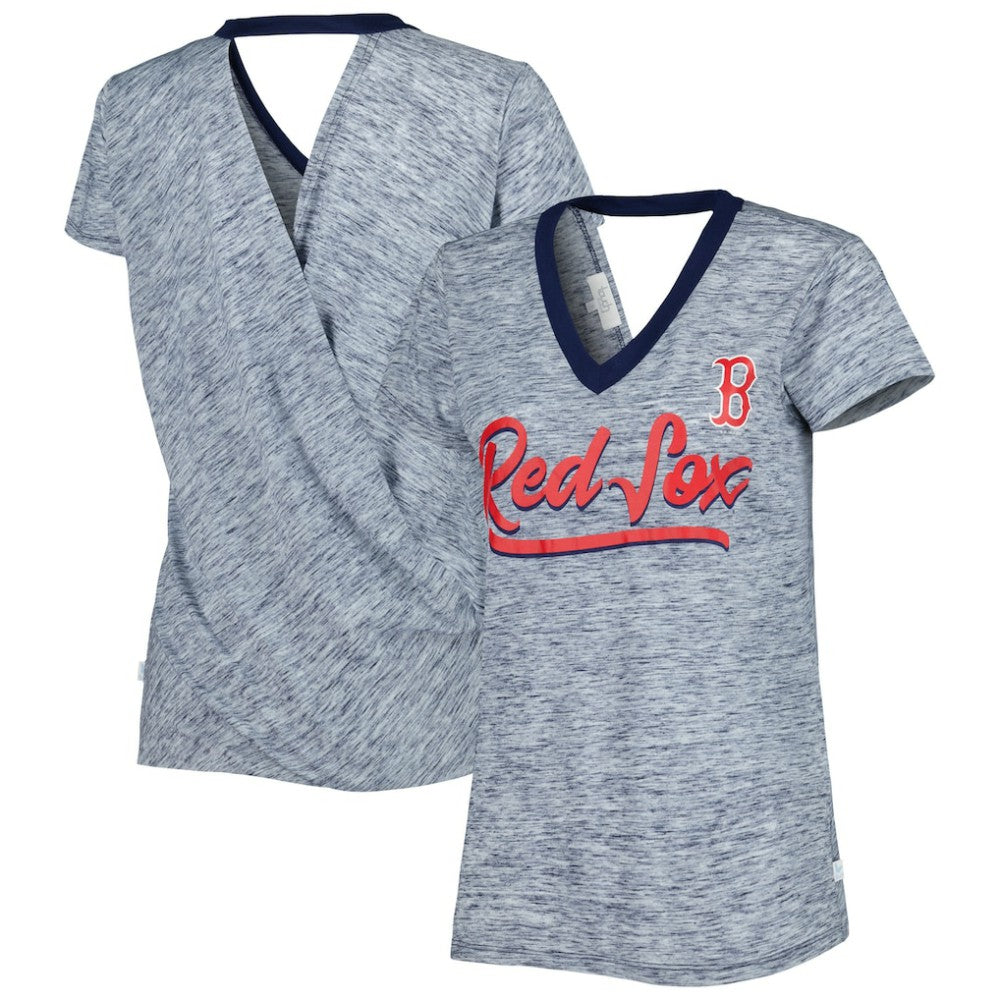 Boston Red Sox Touch Women's Halftime Back Wrap Top V-Neck T-Shirt - Navy - MLB Sale