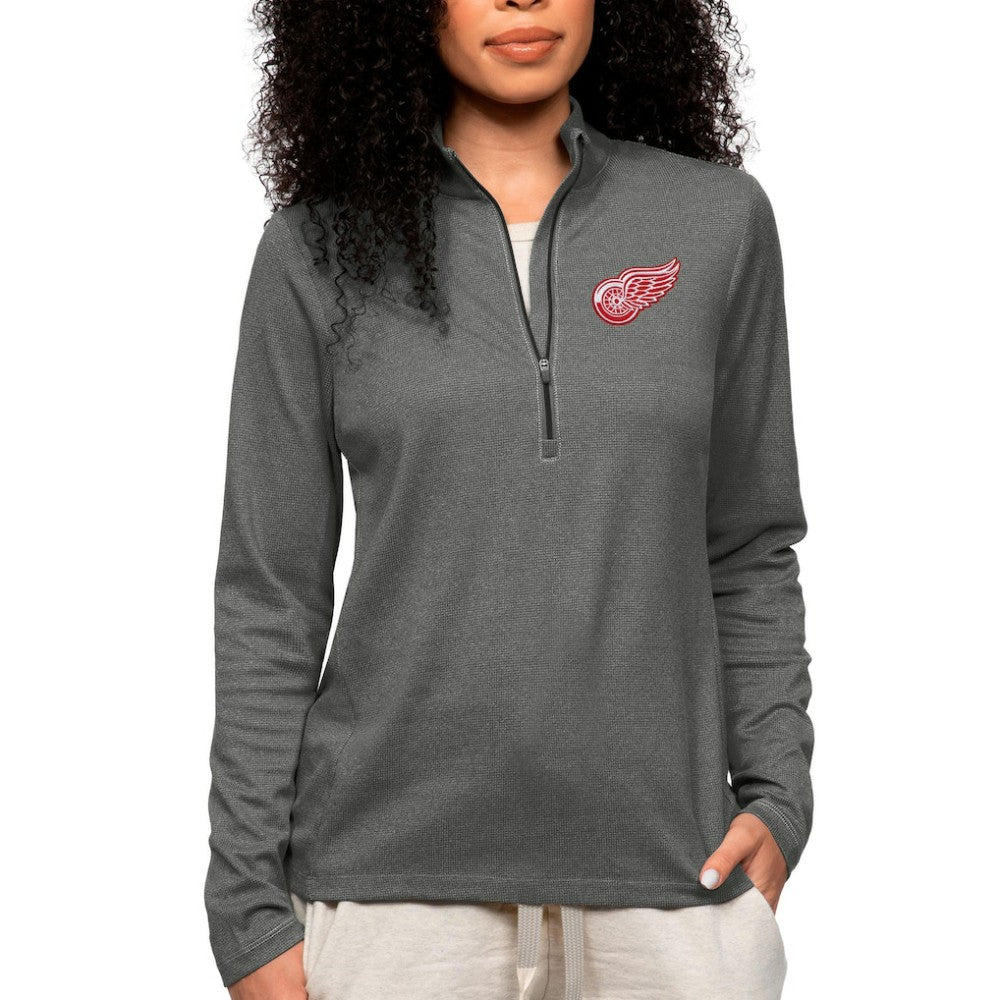 Detroit Red Wings Antigua Women's Epic Quarter-Zip Pullover Top - Heather Charcoal - NHL 5083913