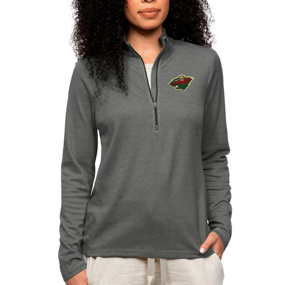 Minnesota Wild Antigua Women's Epic Quarter-Zip Pullover Top - Heather Charcoal - NHL 5083917
