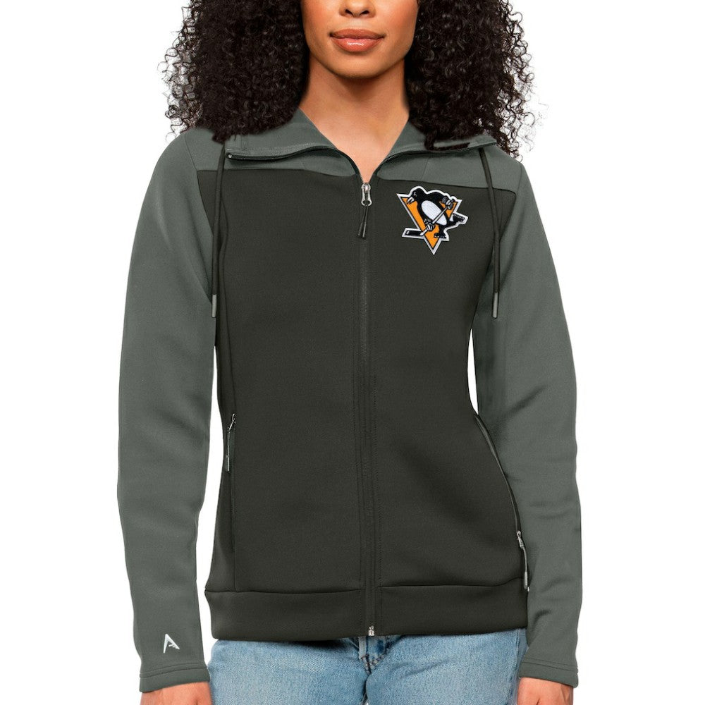 Pittsburgh Penguins Antigua Women's Protect Full-Zip Hoodie - Steel/Charcoal - NHL 5084135