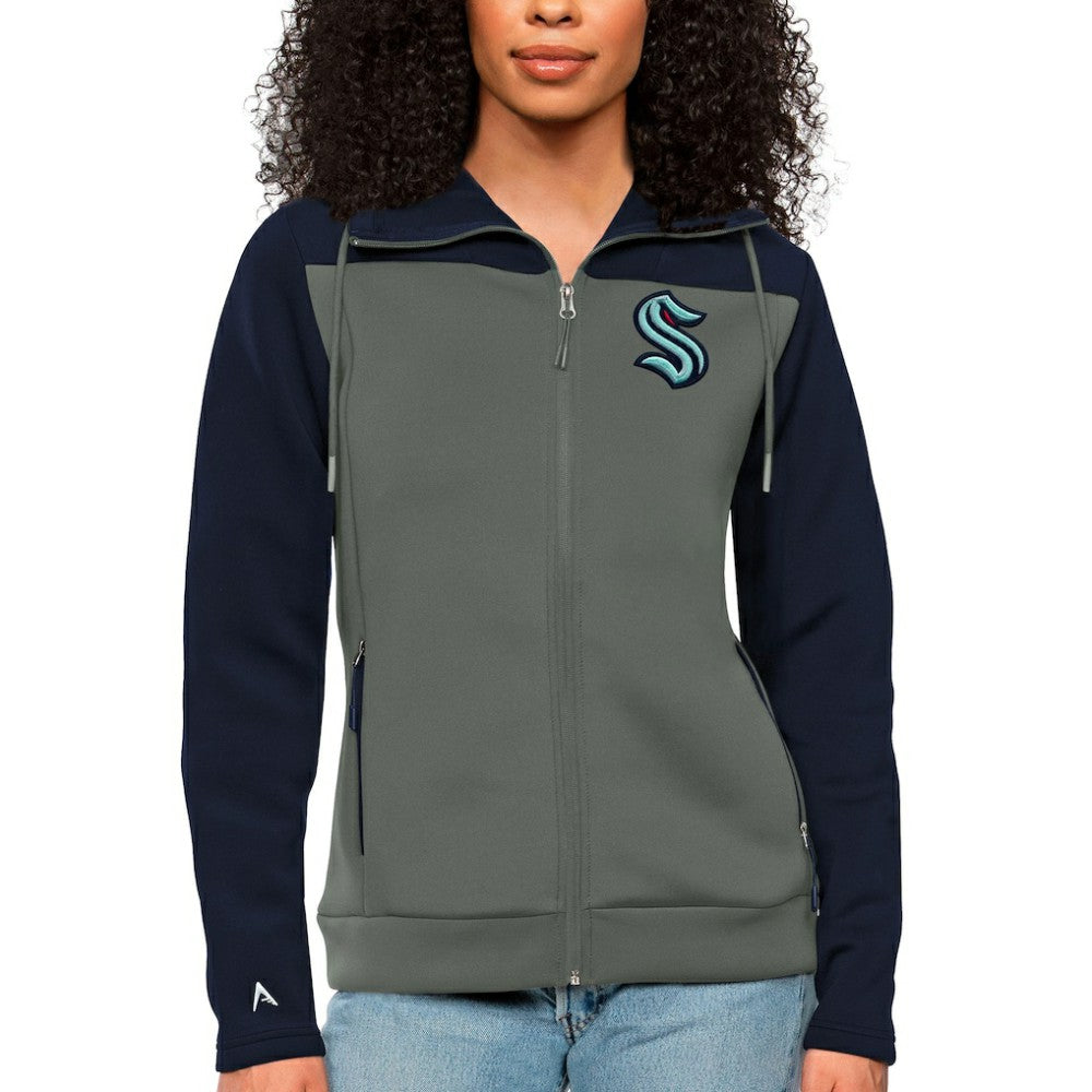 Seattle Kraken Antigua Women's Protect Full-Zip Hoodie - Navy/Steel - NHL 5084141