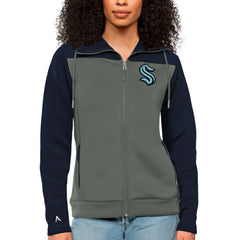 Seattle Kraken Antigua Women's Protect Full-Zip Hoodie - Navy/Steel - NHL 5084141
