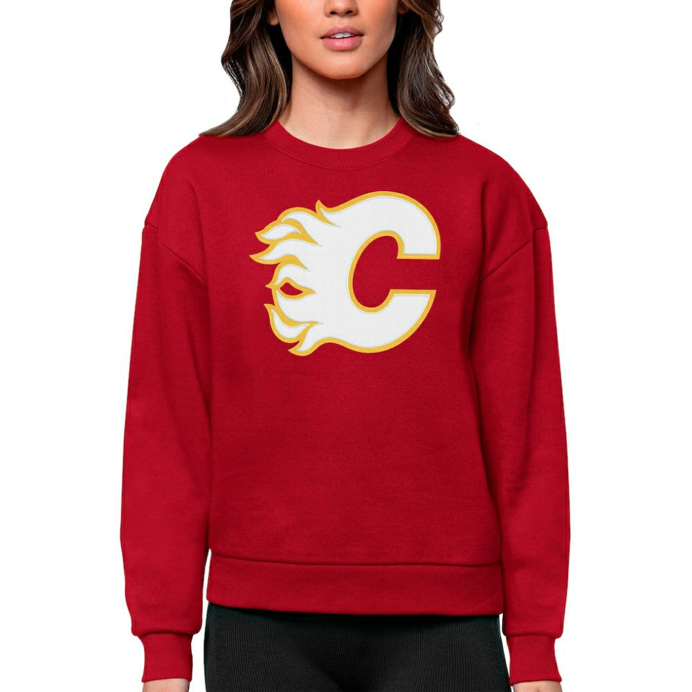 Calgary Flames Antigua Women's Team Logo Victory Crewneck Pullover Sweatshirt - Red - NHL 5084207