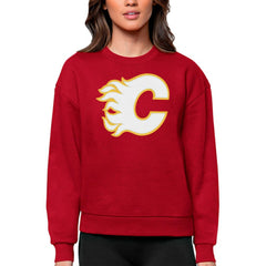 Calgary Flames Antigua Women's Team Logo Victory Crewneck Pullover Sweatshirt - Red - NHL 5084207