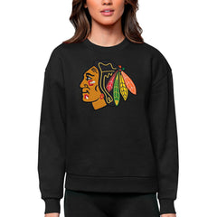 Chicago Blackhawks Antigua Women's Team Logo Victory Crewneck Pullover Sweatshirt - Black - NHL 5084213
