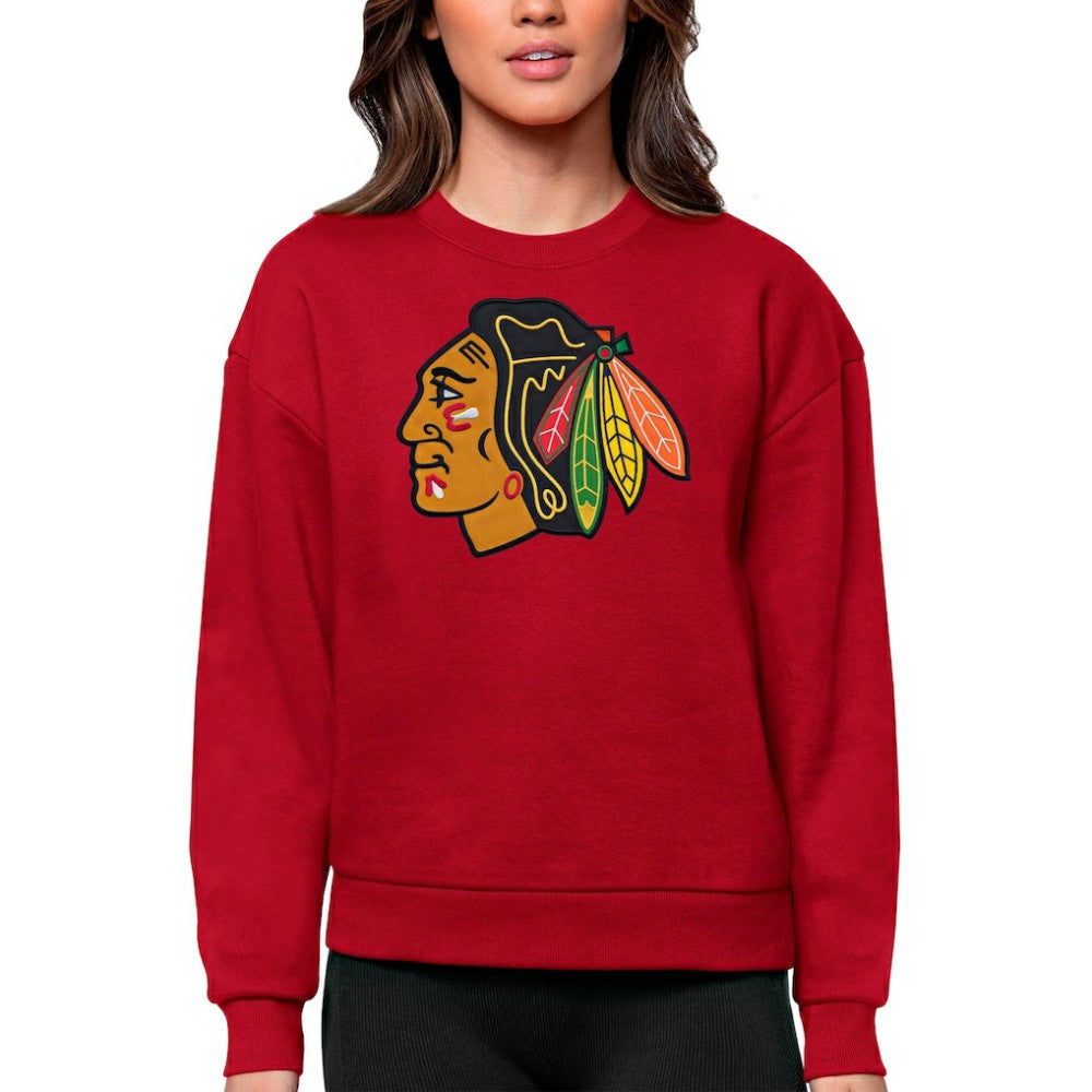 Chicago Blackhawks Antigua Women's Team Logo Victory Crewneck Pullover Sweatshirt - Red - NHL 5084215