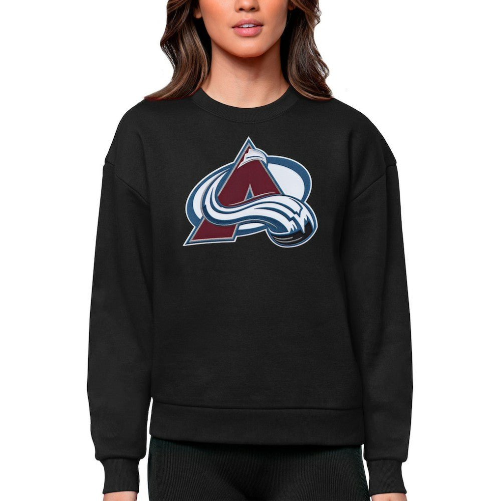 Colorado Avalanche Antigua Women's Team Logo Victory Crewneck Pullover Sweatshirt - Black - NHL 5084217
