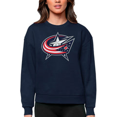 Columbus Blue Jackets Antigua Women's Team Logo Victory Crewneck Pullover Sweatshirt - Navy - NHL 5084224