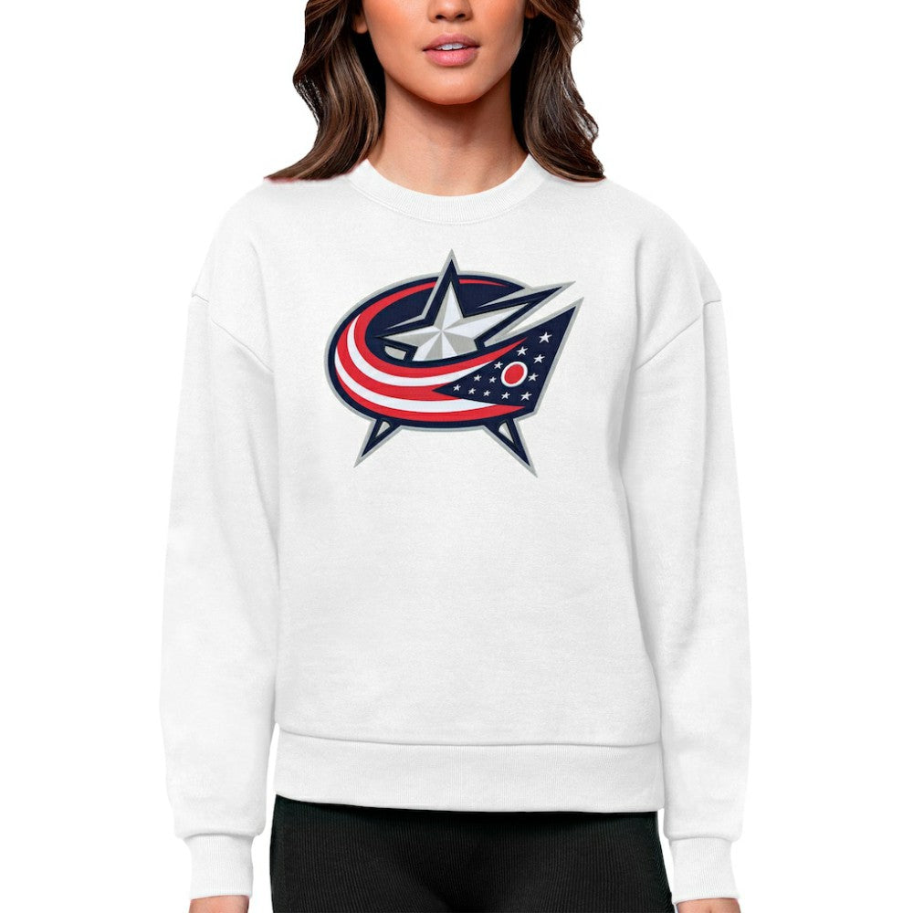 Columbus Blue Jackets Antigua Women's Team Logo Victory Crewneck Pullover Sweatshirt - White - NHL 5084226