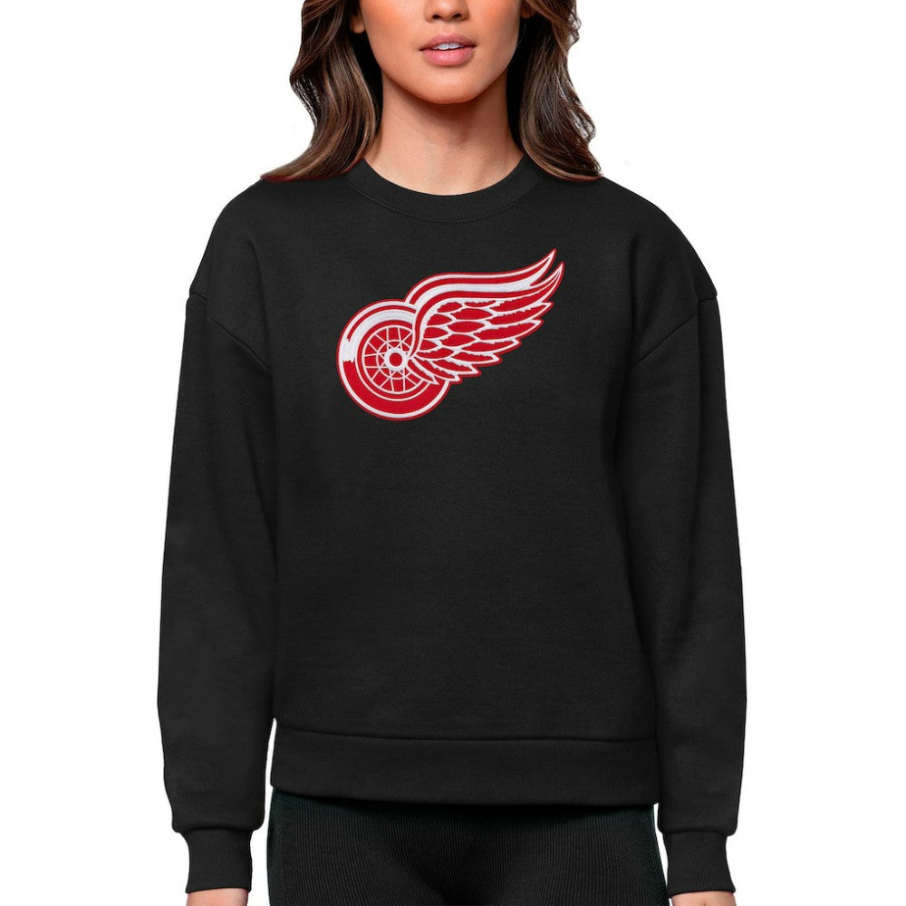 Detroit Red Wings Antigua Women's Team Logo Victory Crewneck Pullover Sweatshirt - Black - NHL 5084231