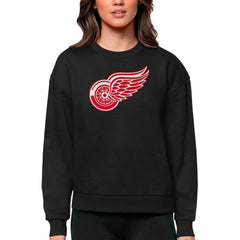 Detroit Red Wings Antigua Women's Team Logo Victory Crewneck Pullover Sweatshirt - Black - NHL 5084231