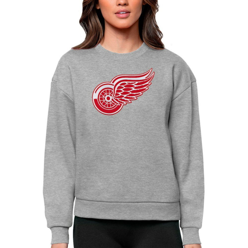 Detroit Red Wings Antigua Women's Team Logo Victory Crewneck Pullover Sweatshirt - Heather Gray - NHL 5084232