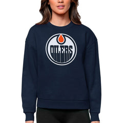 Edmonton Oilers Antigua Women's Team Logo Victory Crewneck Pullover Sweatshirt - Navy - NHL 5084237