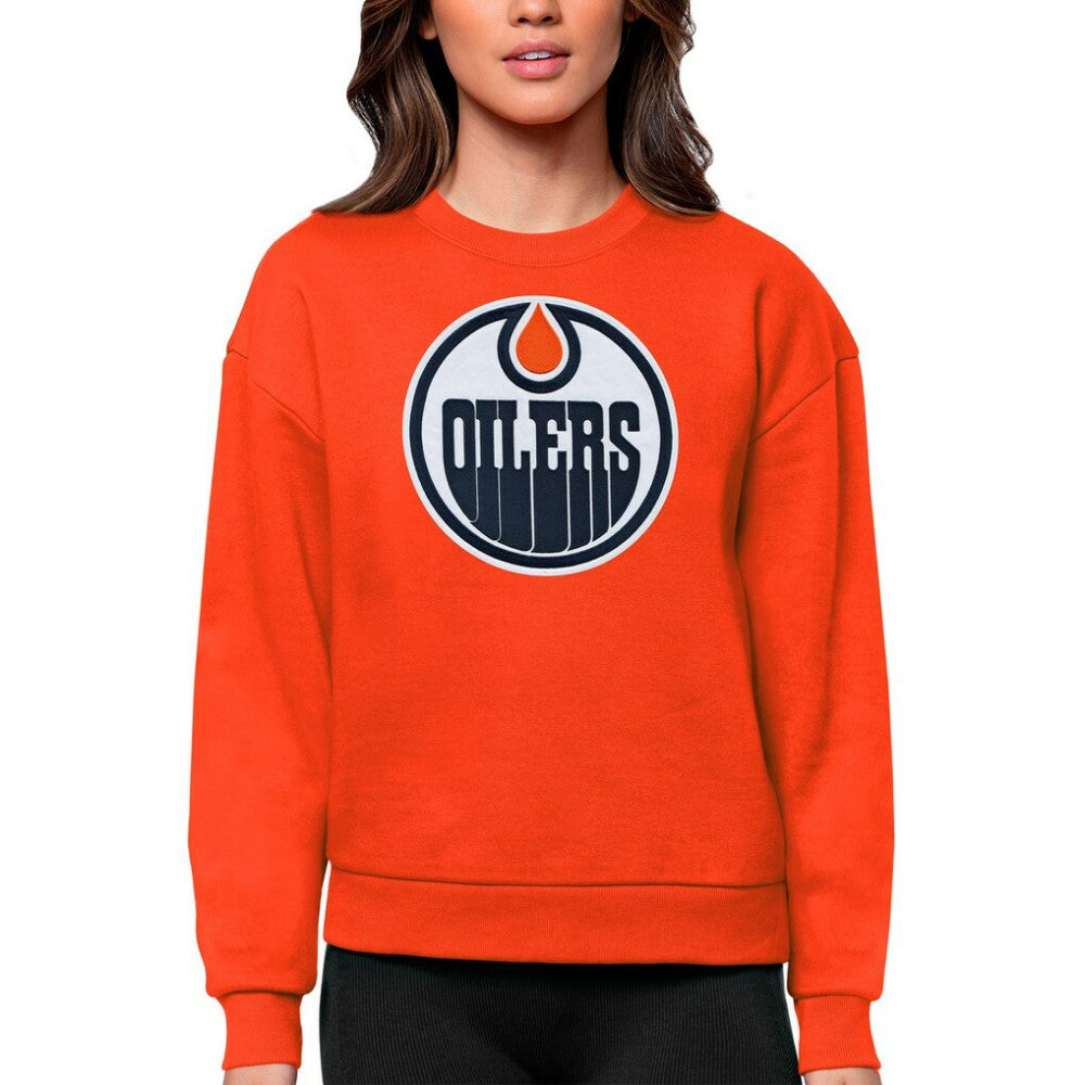 Edmonton Oilers Antigua Women's Team Logo Victory Crewneck Pullover Sweatshirt - Orange - NHL 5084238