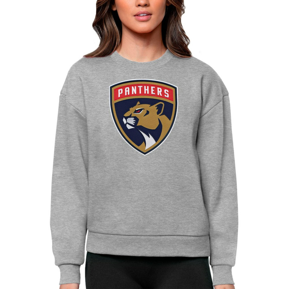 Florida Panthers Antigua Women's Team Logo Victory Crewneck Pullover Sweatshirt - Heather Gray - NHL 5084241