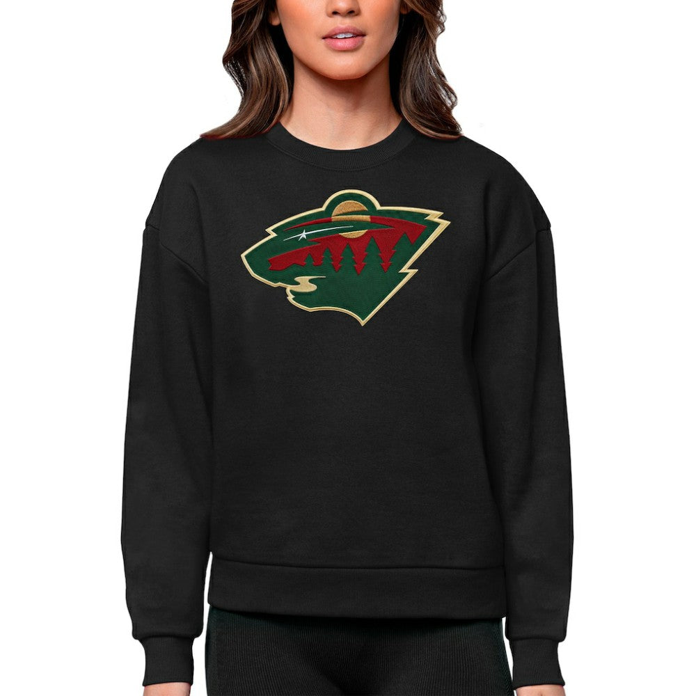 Minnesota Wild Antigua Women's Team Logo Victory Crewneck Pullover Sweatshirt - Black - NHL 5084248