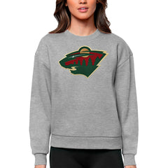 Minnesota Wild Antigua Women's Team Logo Victory Crewneck Pullover Sweatshirt - Heather Gray - NHL 5084250