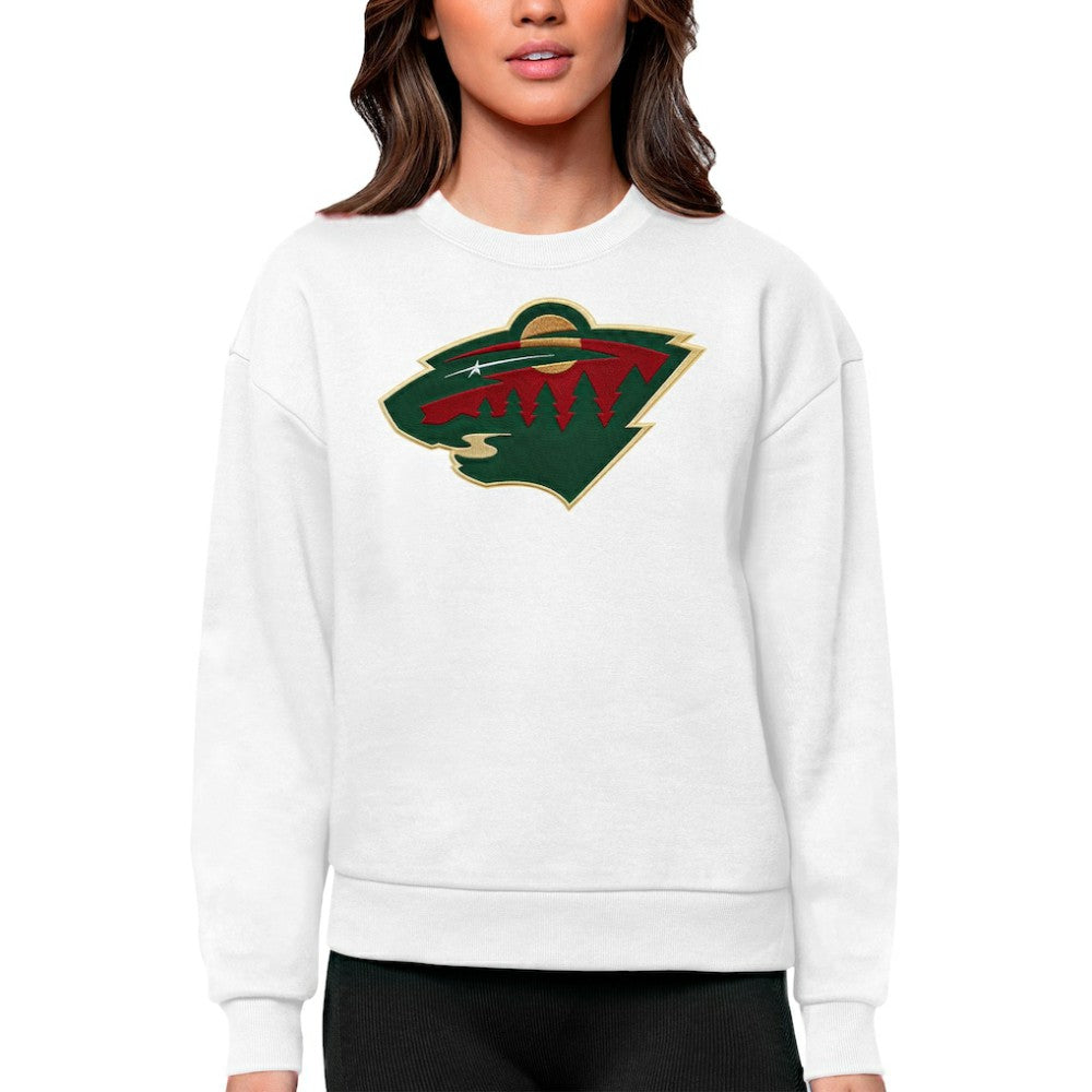 Minnesota Wild Antigua Women's Team Logo Victory Crewneck Pullover Sweatshirt - White - NHL 5084252