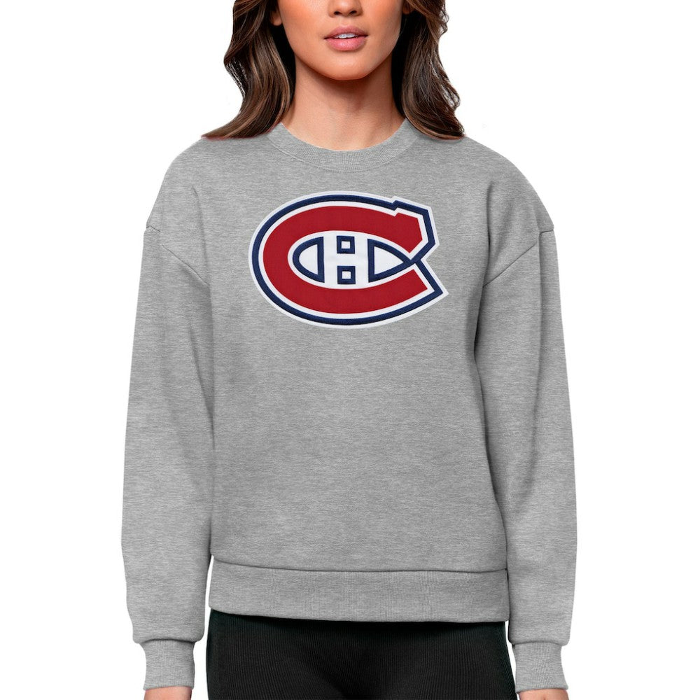 Montreal Canadiens Antigua Women's Team Logo Victory Crewneck Pullover Sweatshirt - Heather Gray - NHL 5084254