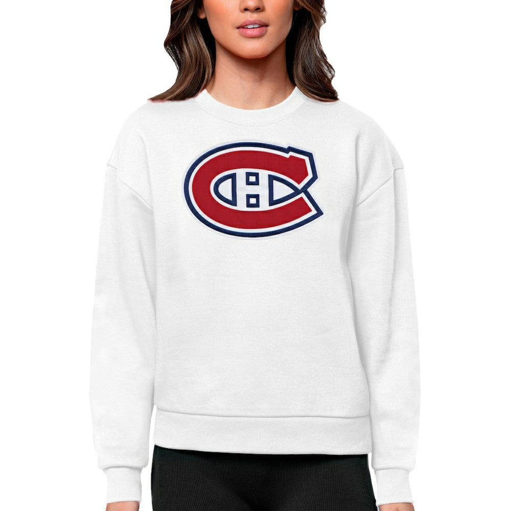 Montreal Canadiens Antigua Women's Team Logo Victory Crewneck Pullover Sweatshirt - White - NHL 5084258