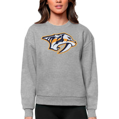 Nashville Predators Antigua Women's Team Logo Victory Crewneck Pullover Sweatshirt - Heather Gray - NHL 5084260