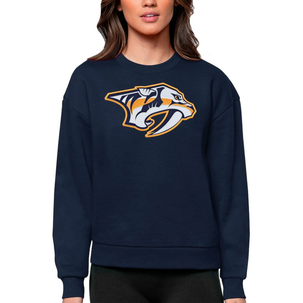 Nashville Predators Antigua Women's Team Logo Victory Crewneck Pullover Sweatshirt - Navy - NHL 5084261