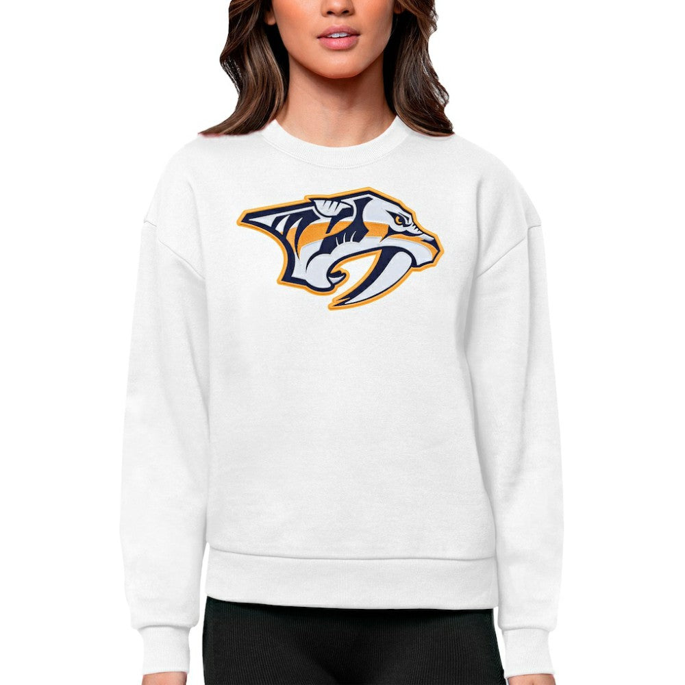 Nashville Predators Antigua Women's Team Logo Victory Crewneck Pullover Sweatshirt - White - NHL 5084262
