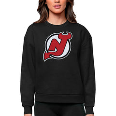 New Jersey Devils Antigua Women's Team Logo Victory Crewneck Pullover Sweatshirt - Black - NHL 5084263