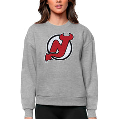 New Jersey Devils Antigua Women's Team Logo Victory Crewneck Pullover Sweatshirt - Heather Gray - NHL 5084264