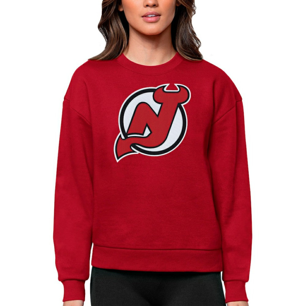 New Jersey Devils Antigua Women's Team Logo Victory Crewneck Pullover Sweatshirt - Red - NHL 5084265