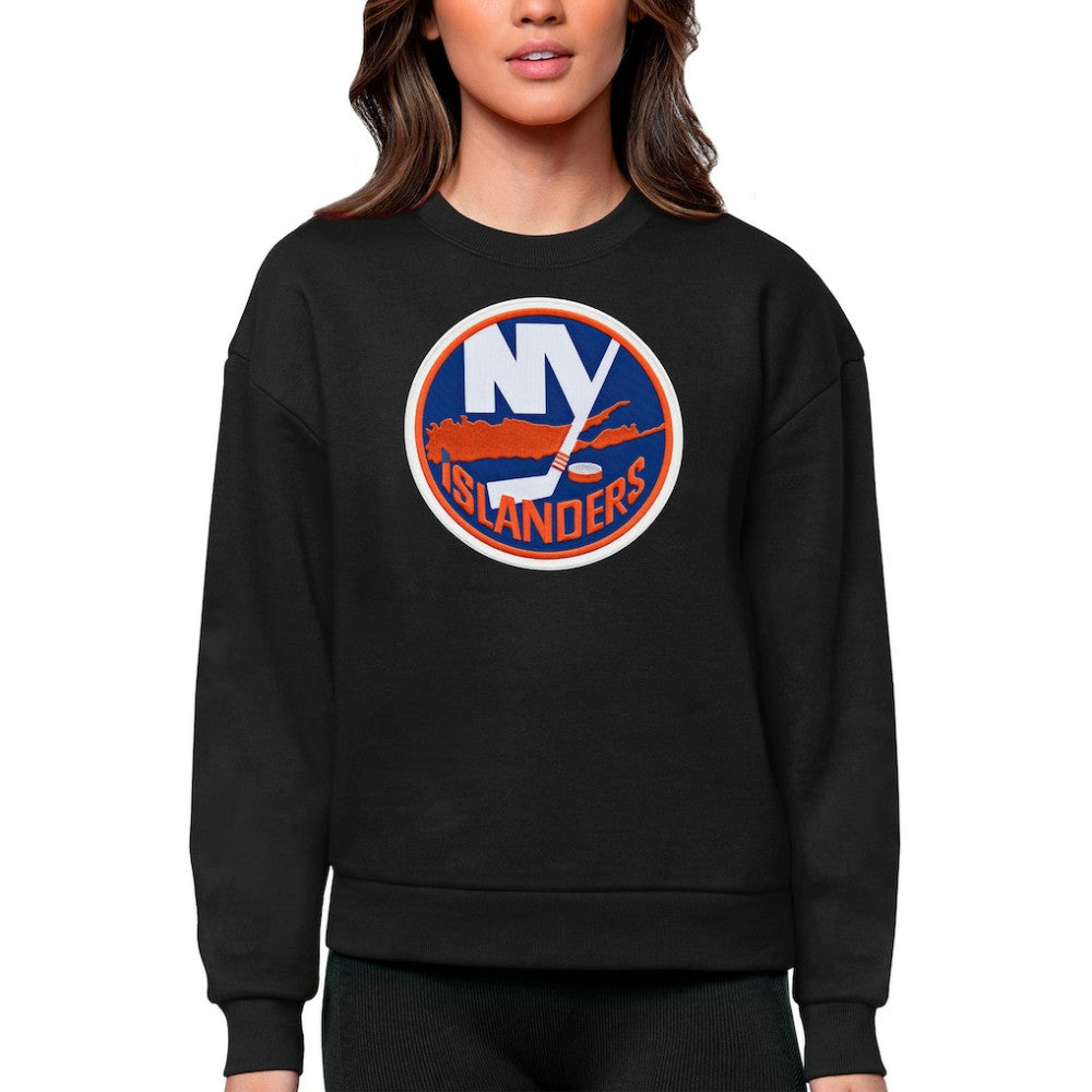 New York Islanders Antigua Women's Team Logo Victory Crewneck Pullover Sweatshirt - Black - NHL 5084267