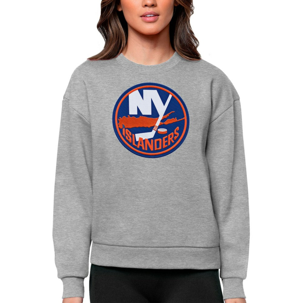 New York Islanders Antigua Women's Team Logo Victory Crewneck Pullover Sweatshirt - Heather Gray - NHL 5084268