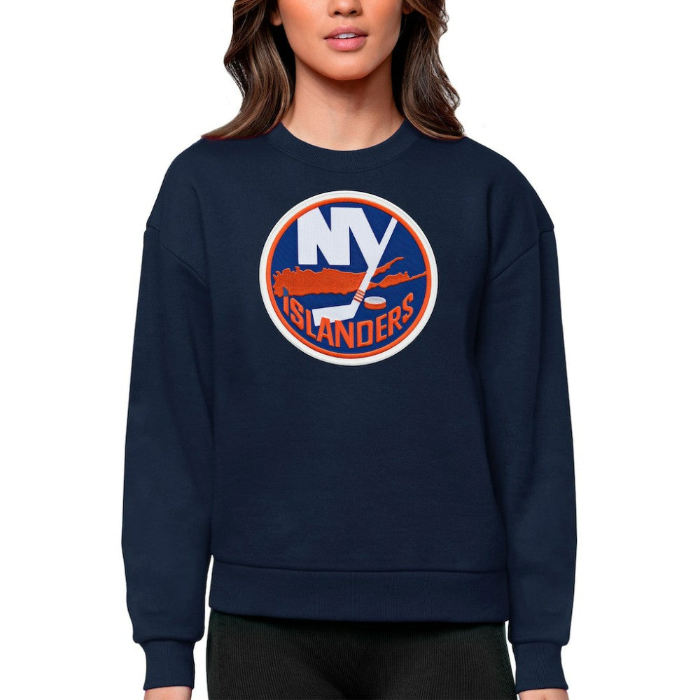 New York Islanders Antigua Women's Team Logo Victory Crewneck Pullover Sweatshirt - Navy - NHL 5084269