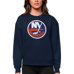 New York Islanders Antigua Women's Team Logo Victory Crewneck Pullover Sweatshirt - Navy - NHL 5084269