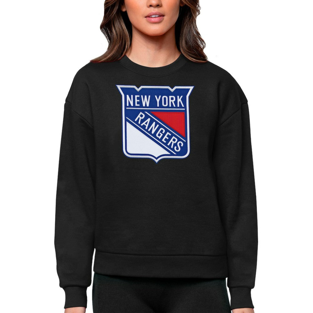 New York Rangers Antigua Women's Team Logo Victory Crewneck Pullover Sweatshirt - Black - NHL 5084273