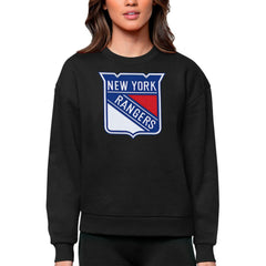 New York Rangers Antigua Women's Team Logo Victory Crewneck Pullover Sweatshirt - Black - NHL 5084273