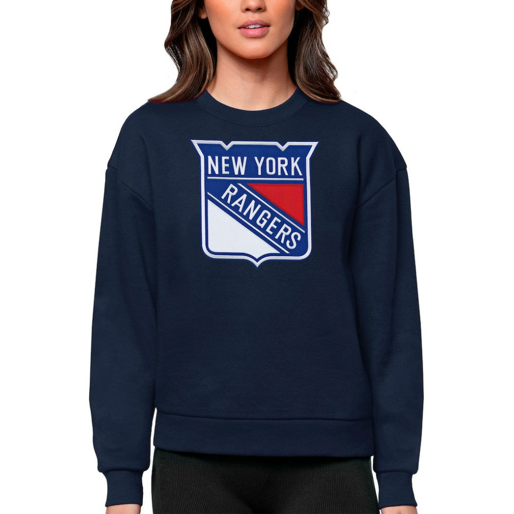 New York Rangers Antigua Women's Team Logo Victory Crewneck Pullover Sweatshirt - Navy - NHL 5084275