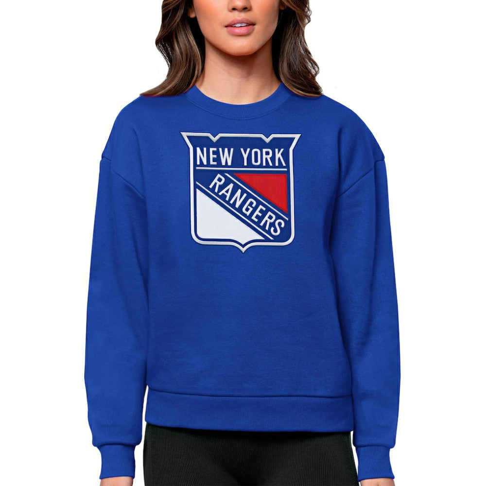New York Rangers Antigua Women's Team Logo Victory Crewneck Pullover Sweatshirt - Royal - NHL 5084277
