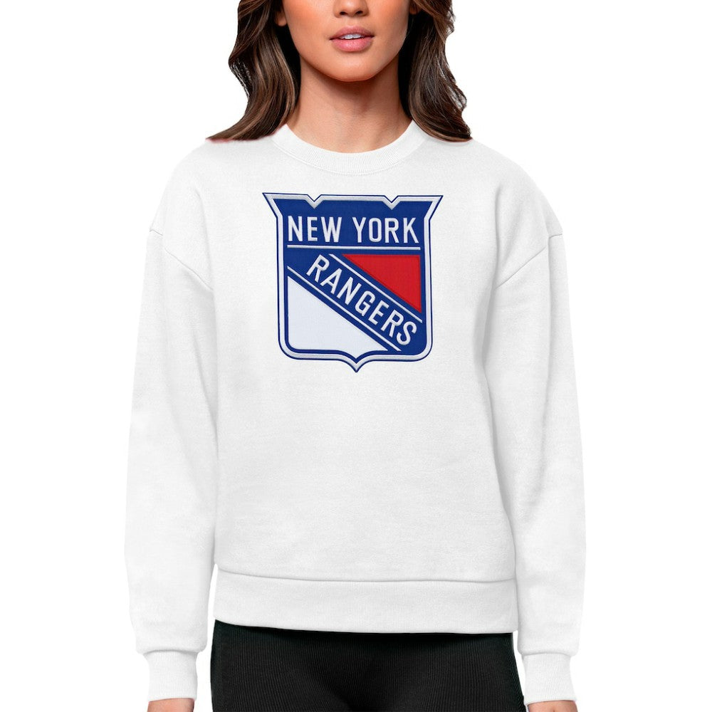New York Rangers Antigua Women's Team Logo Victory Crewneck Pullover Sweatshirt - White - NHL 5084278