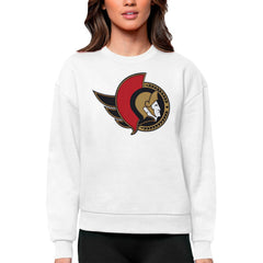 Ottawa Senators Antigua Women's Team Logo Victory Crewneck Pullover Sweatshirt - White - NHL 5084282