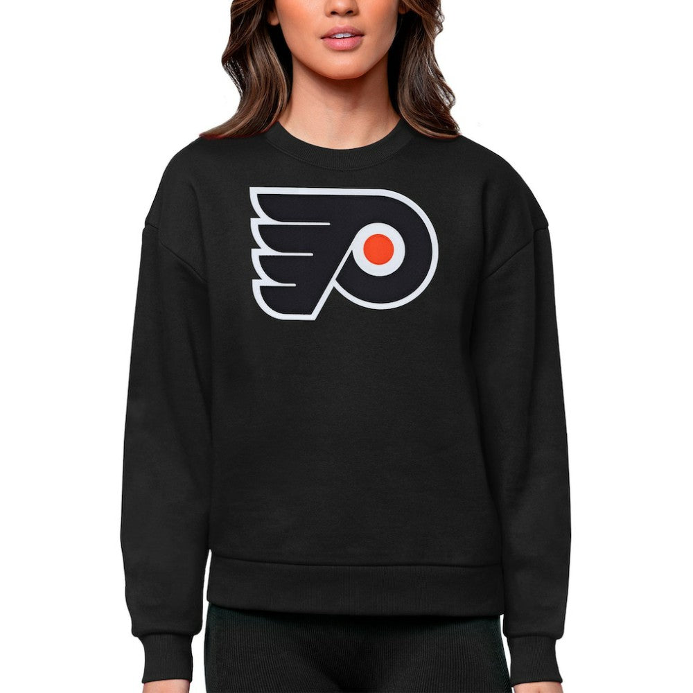 Philadelphia Flyers Antigua Women's Team Logo Victory Crewneck Pullover Sweatshirt - Black - NHL 5084283