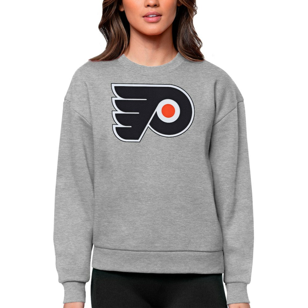 Philadelphia Flyers Antigua Women's Team Logo Victory Crewneck Pullover Sweatshirt - Heather Gray - NHL 5084284