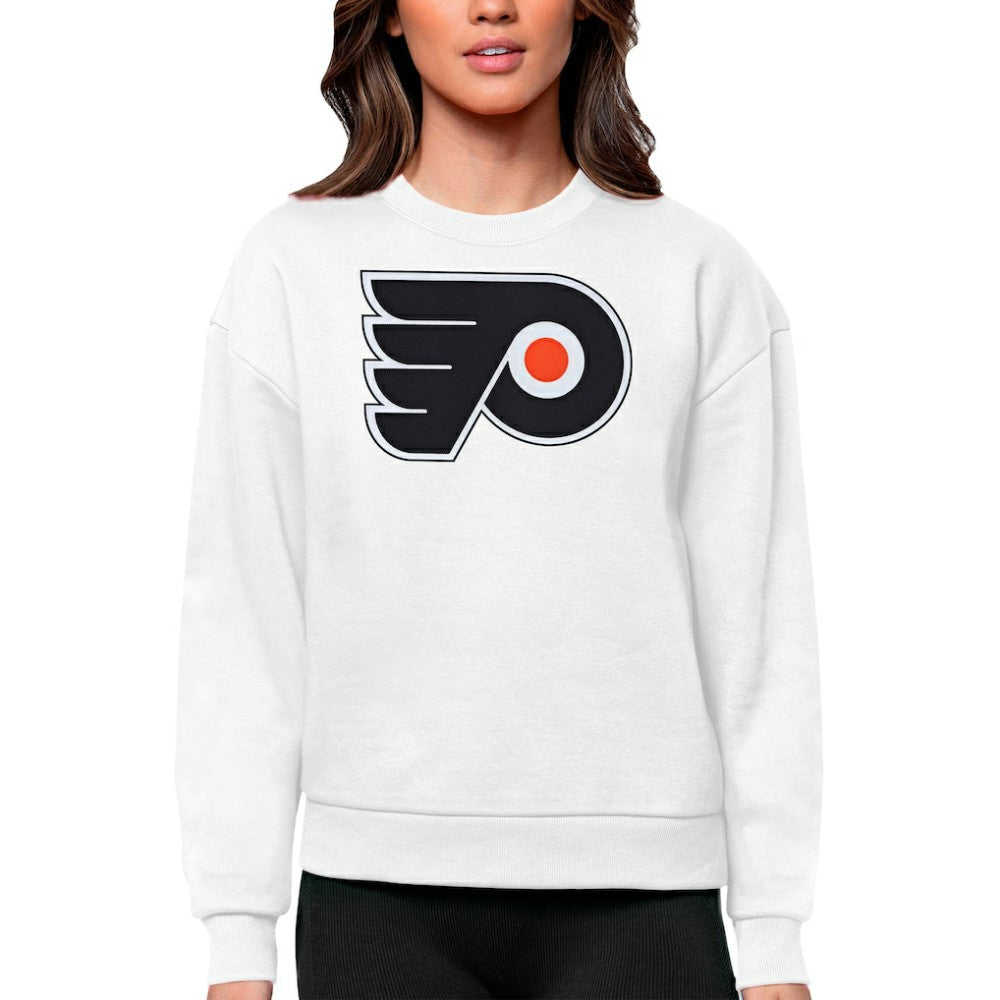 Philadelphia Flyers Antigua Women's Team Logo Victory Crewneck Pullover Sweatshirt - White - NHL 5084286