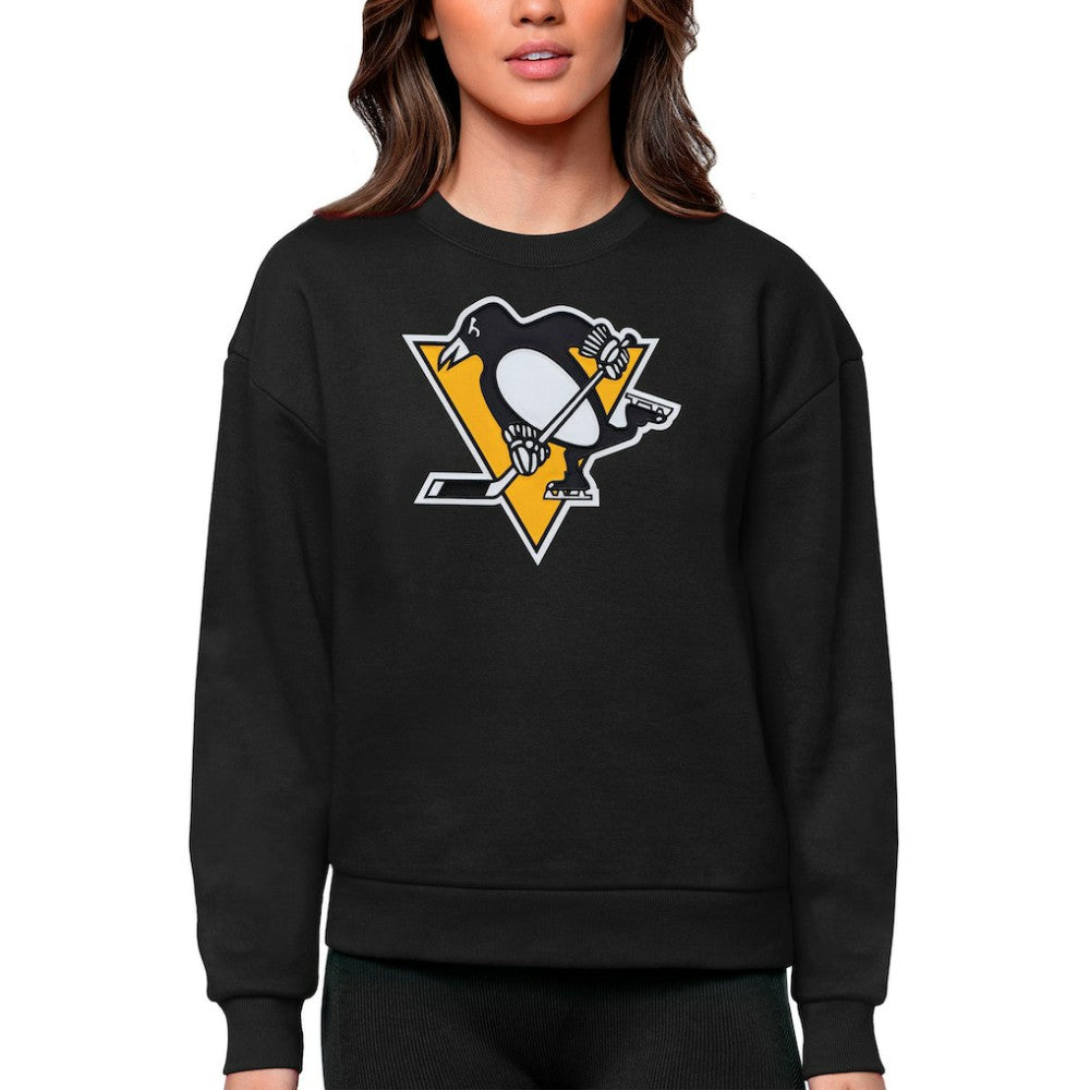 Pittsburgh Penguins Antigua Women's Team Logo Victory Crewneck Pullover Sweatshirt - Black - NHL 5084287