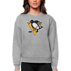 Pittsburgh Penguins Antigua Women's Team Logo Victory Crewneck Pullover Sweatshirt - Heather Gray - NHL 5084288