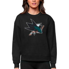 San Jose Sharks Antigua Women's Team Logo Victory Crewneck Pullover Sweatshirt - Black - NHL 5084290
