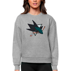 San Jose Sharks Antigua Women's Team Logo Victory Crewneck Pullover Sweatshirt - Heather Gray - NHL 5084291