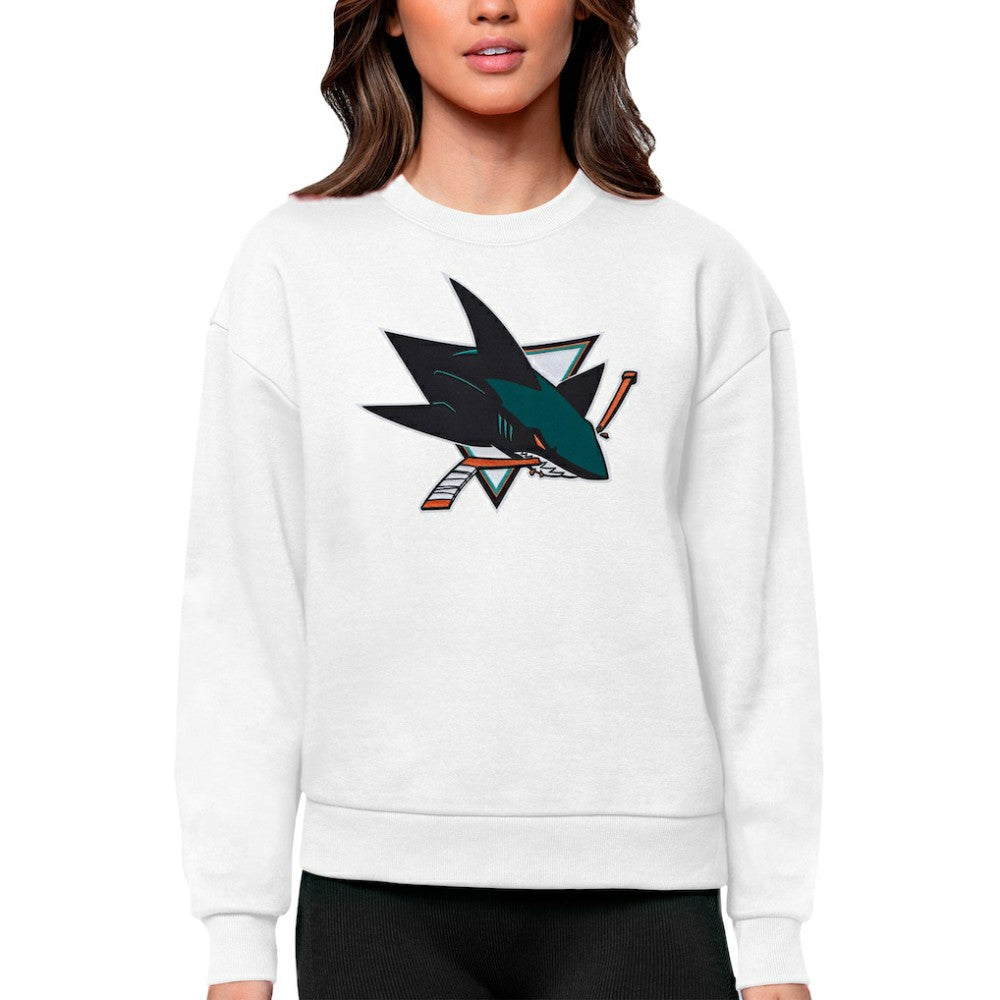 San Jose Sharks Antigua Women's Team Logo Victory Crewneck Pullover Sweatshirt - White - NHL 5084292